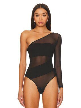 NEW Undress Code Sex And The City Bodysuit Black Mesh Stripe One Sleeve Medium